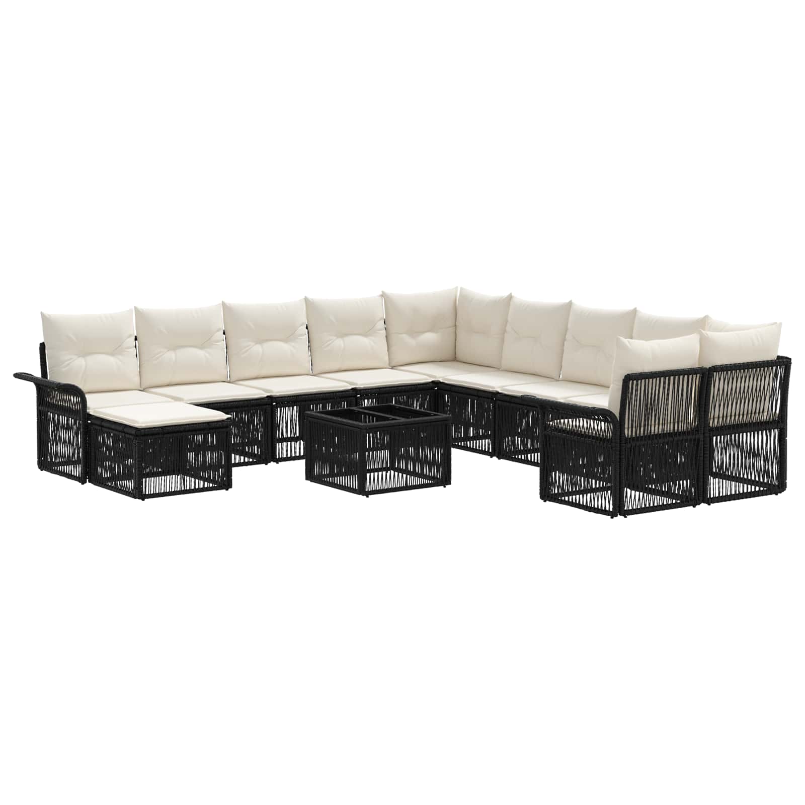 Set Divano da Giardino 12 pcs Nero e Bianco Crema polyrattan | homemem39
