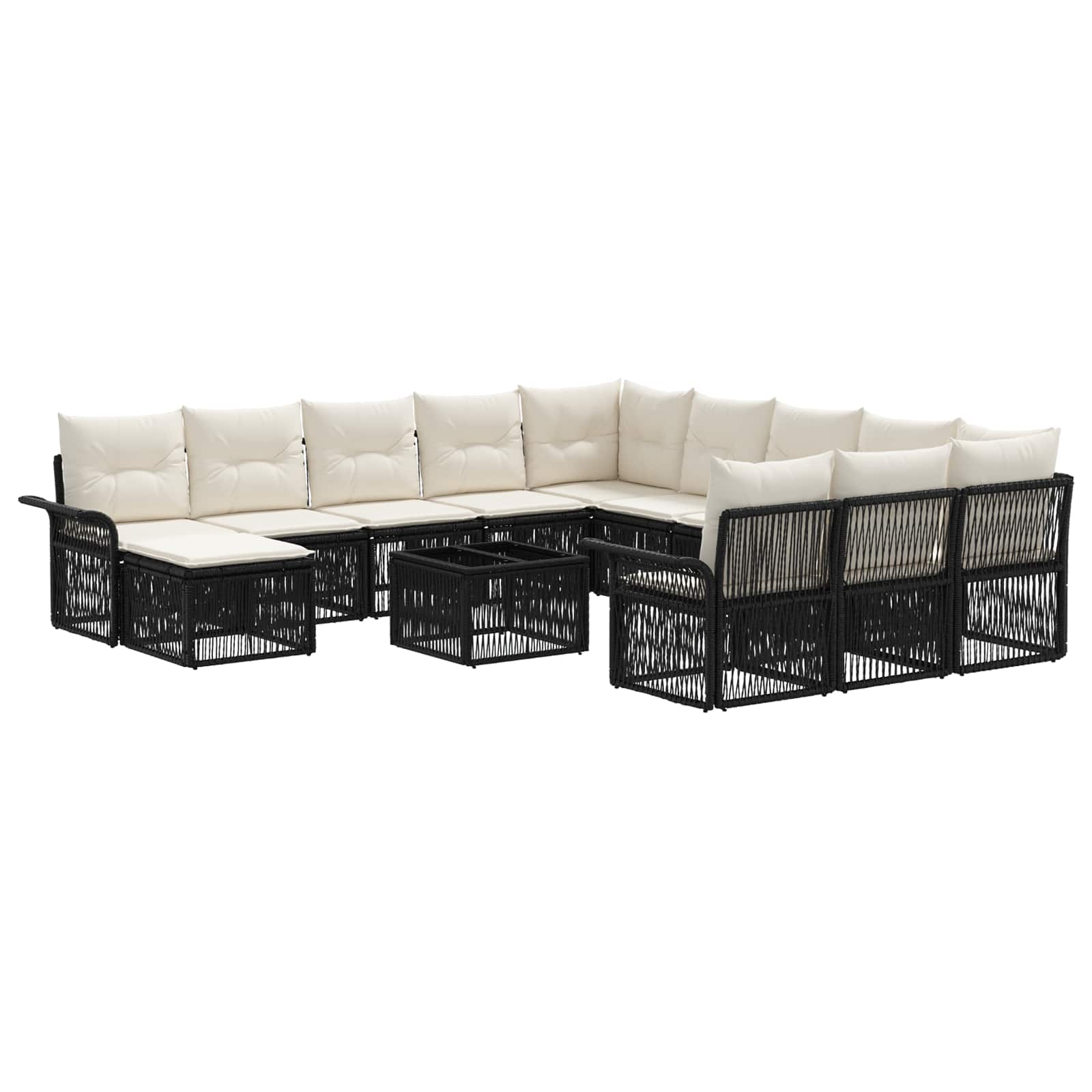 Set Divano da Giardino 13 pcs Nero e Bianco Crema polyrattan | homemem39