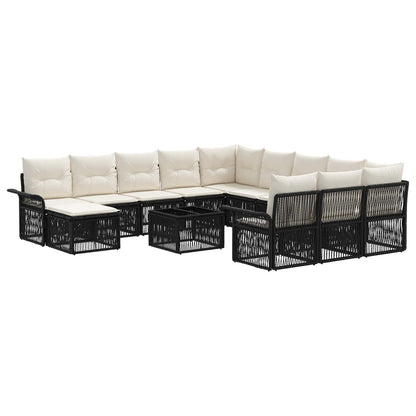 Set Divano da Giardino 13 pcs Nero e Bianco Crema polyrattan | homemem39