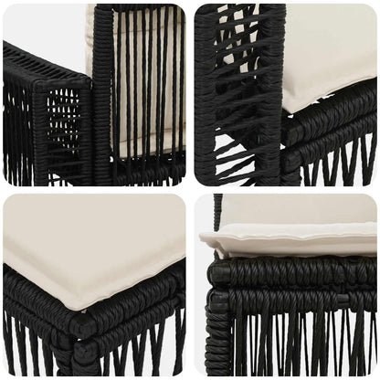 Set Divano da Giardino 3 pcs Nero e Bianco Crema polyrattan | homemem39
