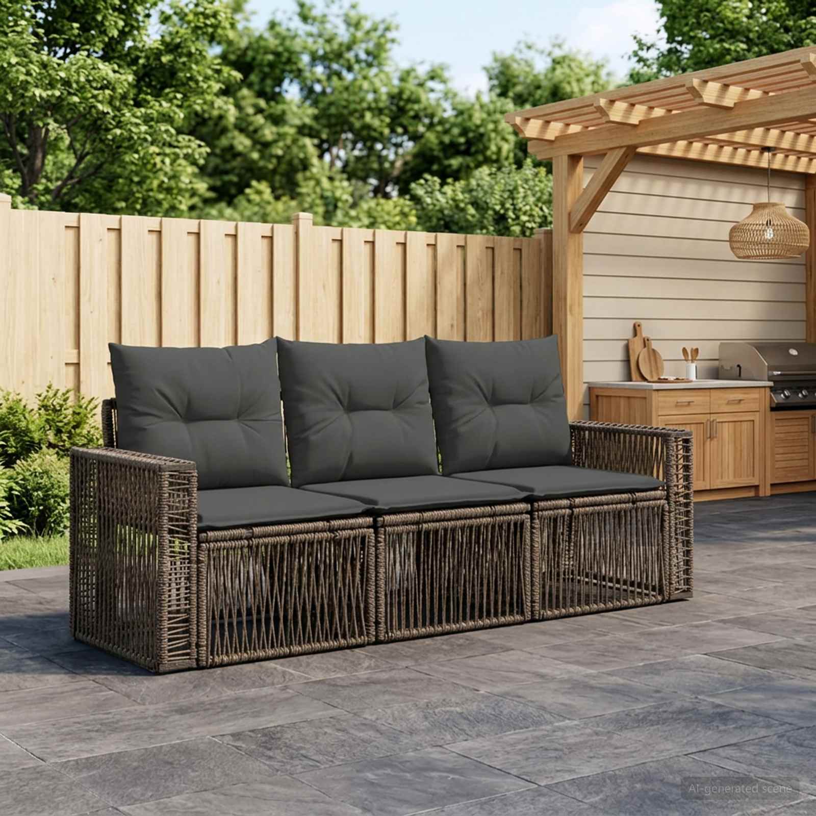 Set Divano da Giardino 3 pz Grigio e Grigio Scuro polyrattan | homemem39