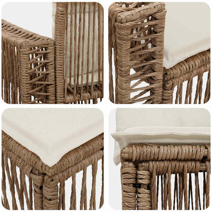 Set Divano da Giardino 3 pcs Beige e Bianco Crema polyrattan