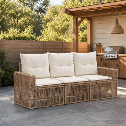 Set Divano da Giardino 3 pz Beige e Bianco Crema polyrattan | homemem39