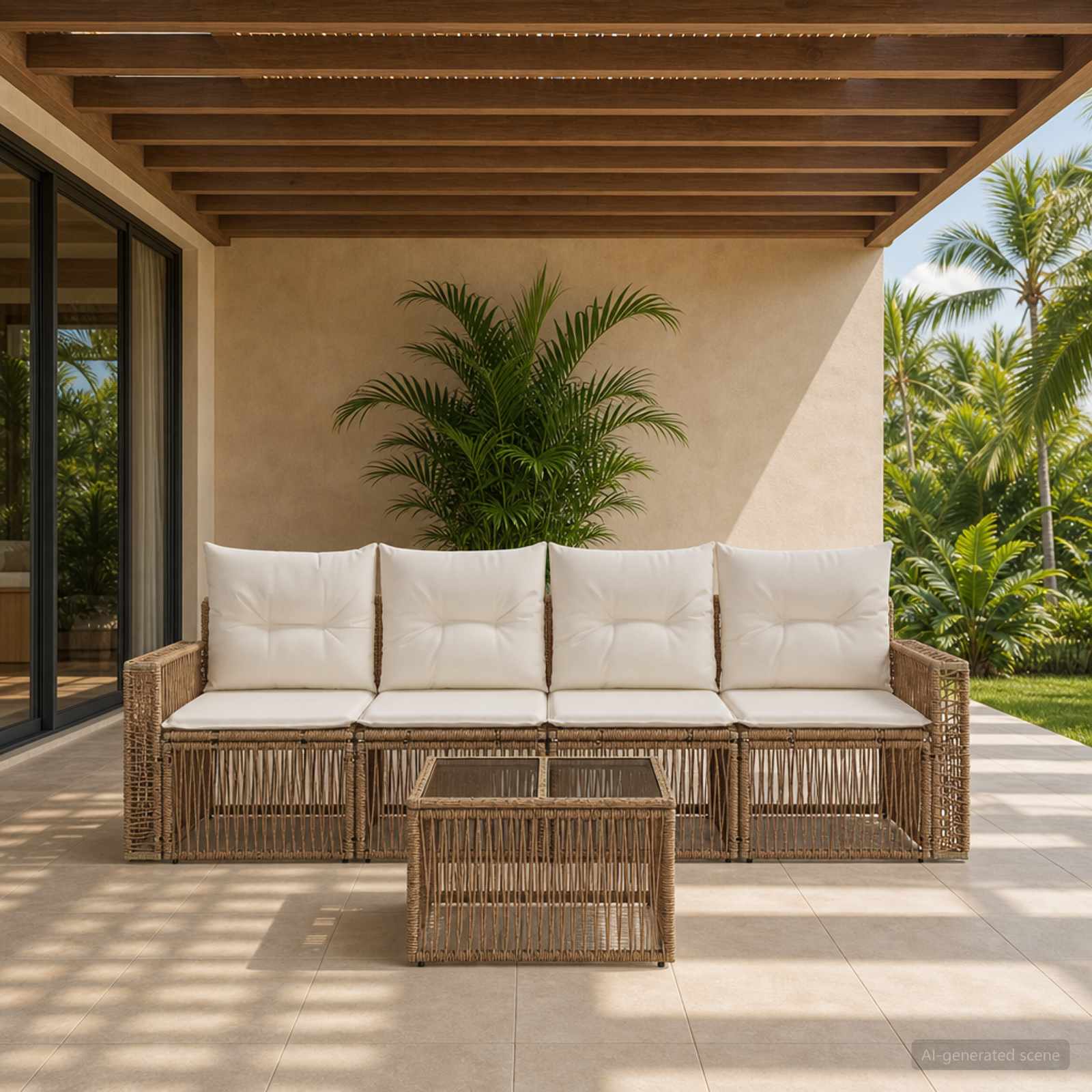 Set Divano da Giardino 5 pcs Beige e Bianco Crema polyrattan | homemem39