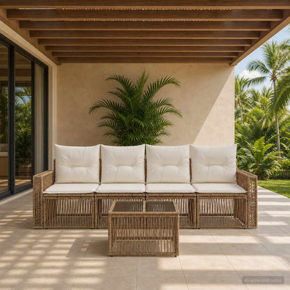 Set Divano da Giardino 5 pcs Beige e Bianco Crema polyrattan | homemem39