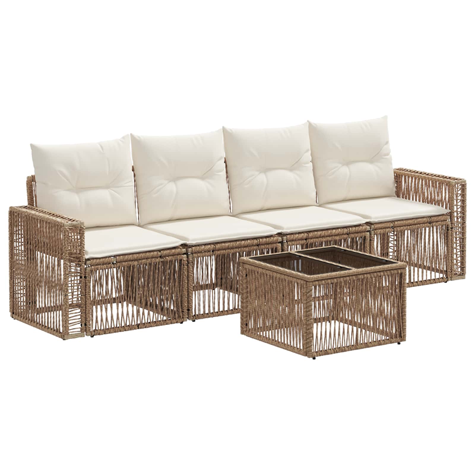 Set Divano da Giardino 5 pcs Beige e Bianco Crema polyrattan | homemem39