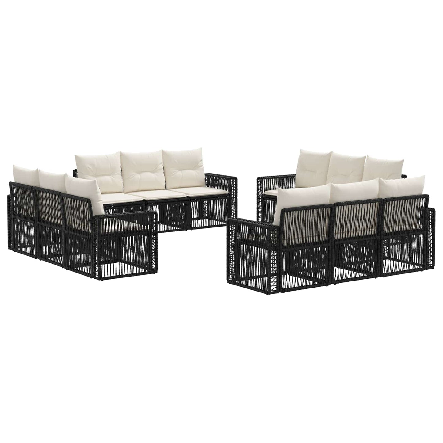 Set Divano da Giardino 12 pcs Nero e Bianco Crema polyrattan | homemem39