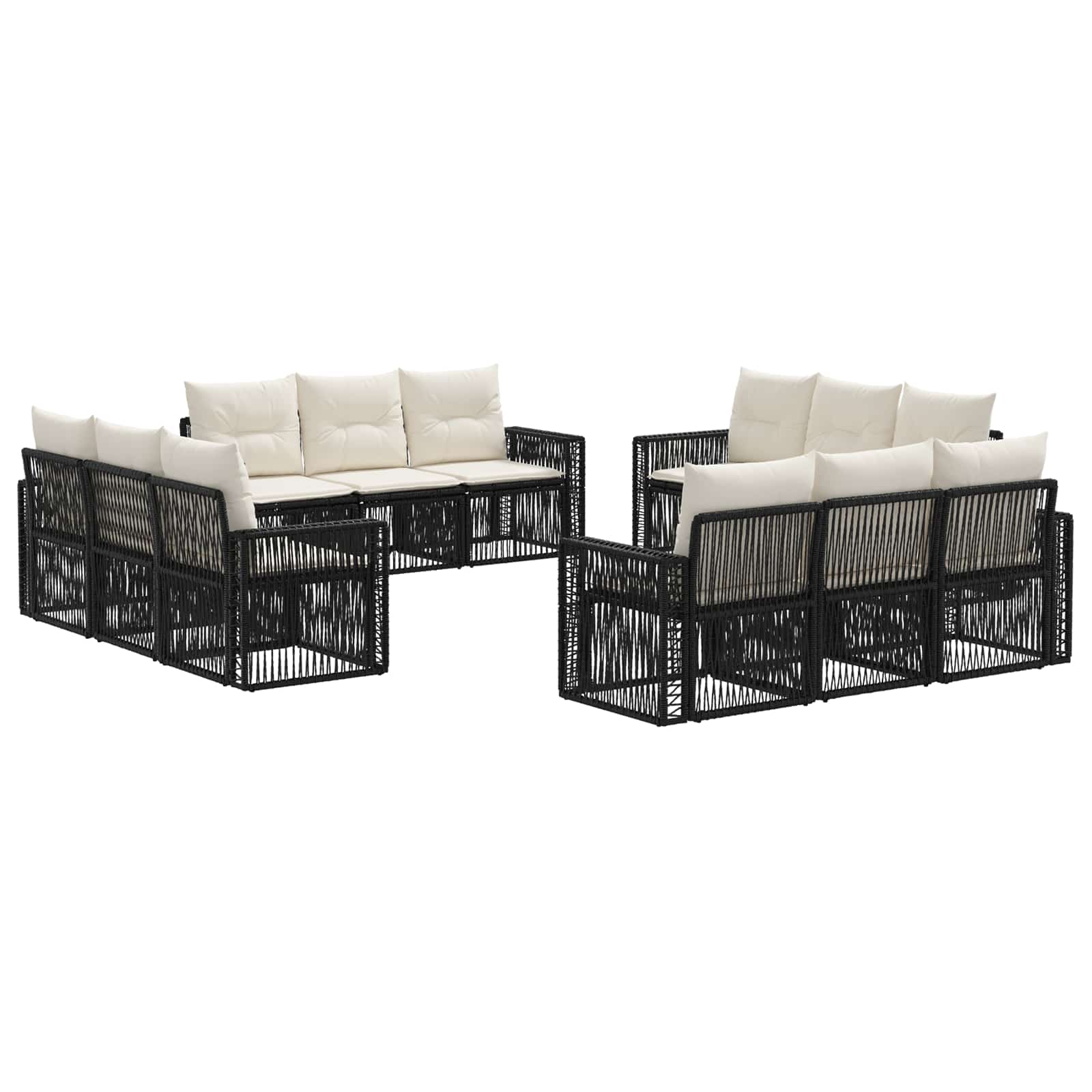 Set Divano da Giardino 12 pcs Nero e Bianco Crema polyrattan | homemem39
