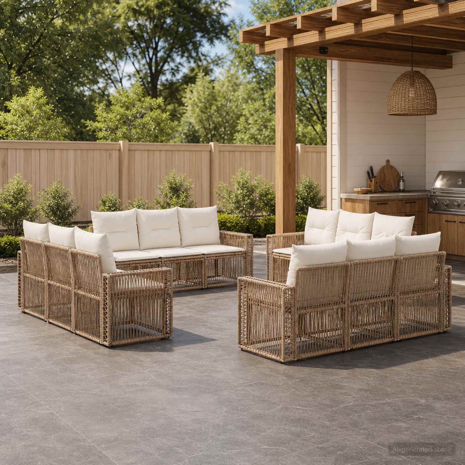 Set Divano da Giardino 12 pcs Beige e Bianco Crema polyrattan | homemem39
