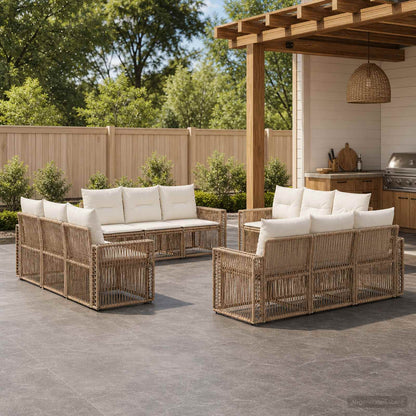 Set Divano da Giardino 12 pcs Beige e Bianco Crema polyrattan | homemem39