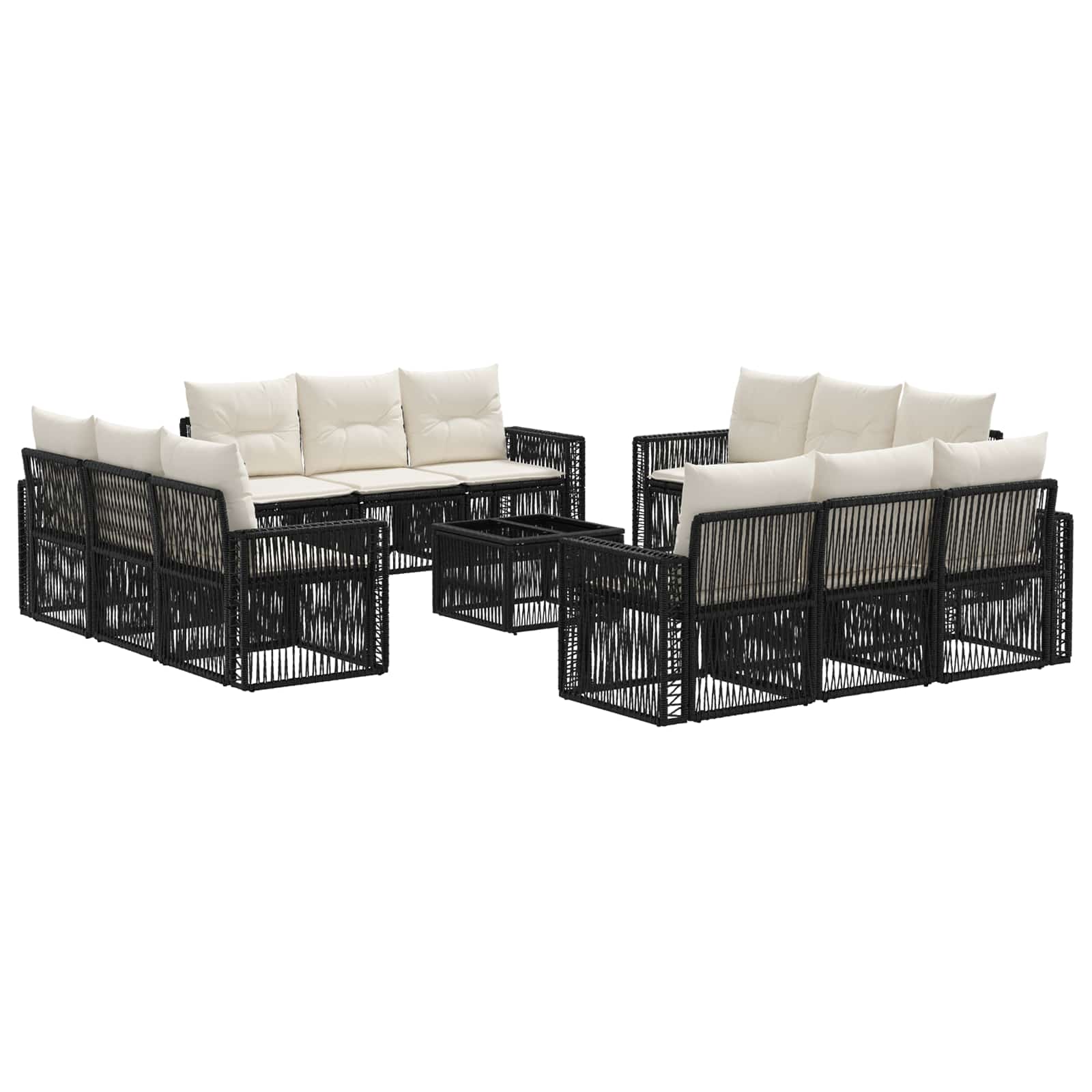 Set Divano da Giardino 13 pcs Nero e Bianco Crema polyrattan | homemem39