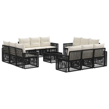 Set Divano da Giardino 13 pcs Nero e Bianco Crema polyrattan | homemem39