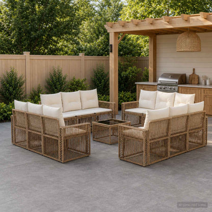Set Divano da Giardino 13 pcs Beige e Bianco Crema polyrattan | homemem39