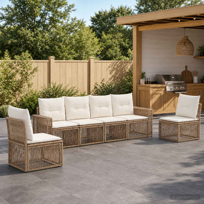 Set Divano da Giardino 6 pcs Beige e Bianco Crema polyrattan | homemem39