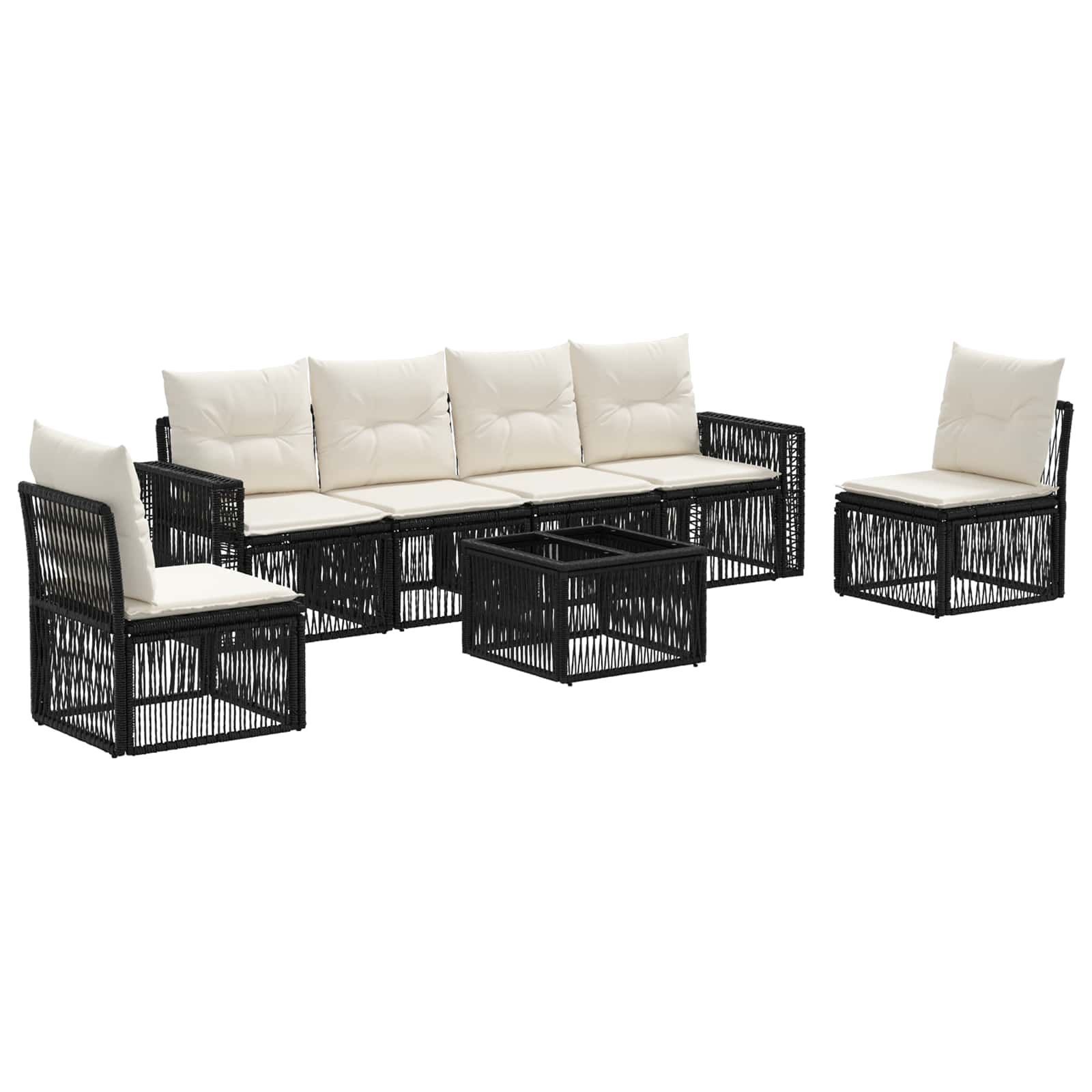 Set Divano da Giardino 7 pcs Nero e Bianco Crema polyrattan | homemem39