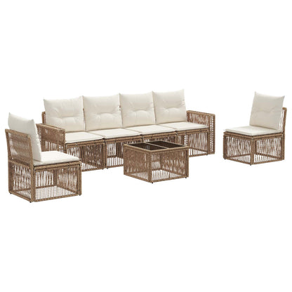 Set Divano da Giardino 7 pcs Beige e Bianco Crema polyrattan | homemem39