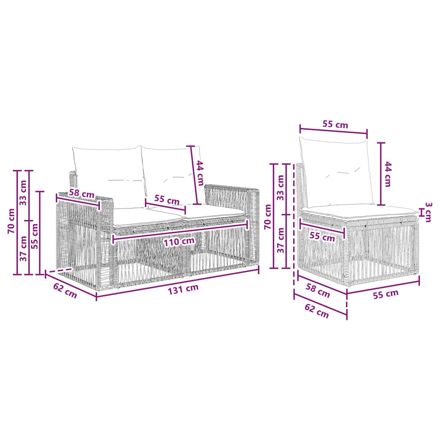 Set Divano da Giardino 7 pcs Grigio e Grigio Scuro polyrattan | homemem39