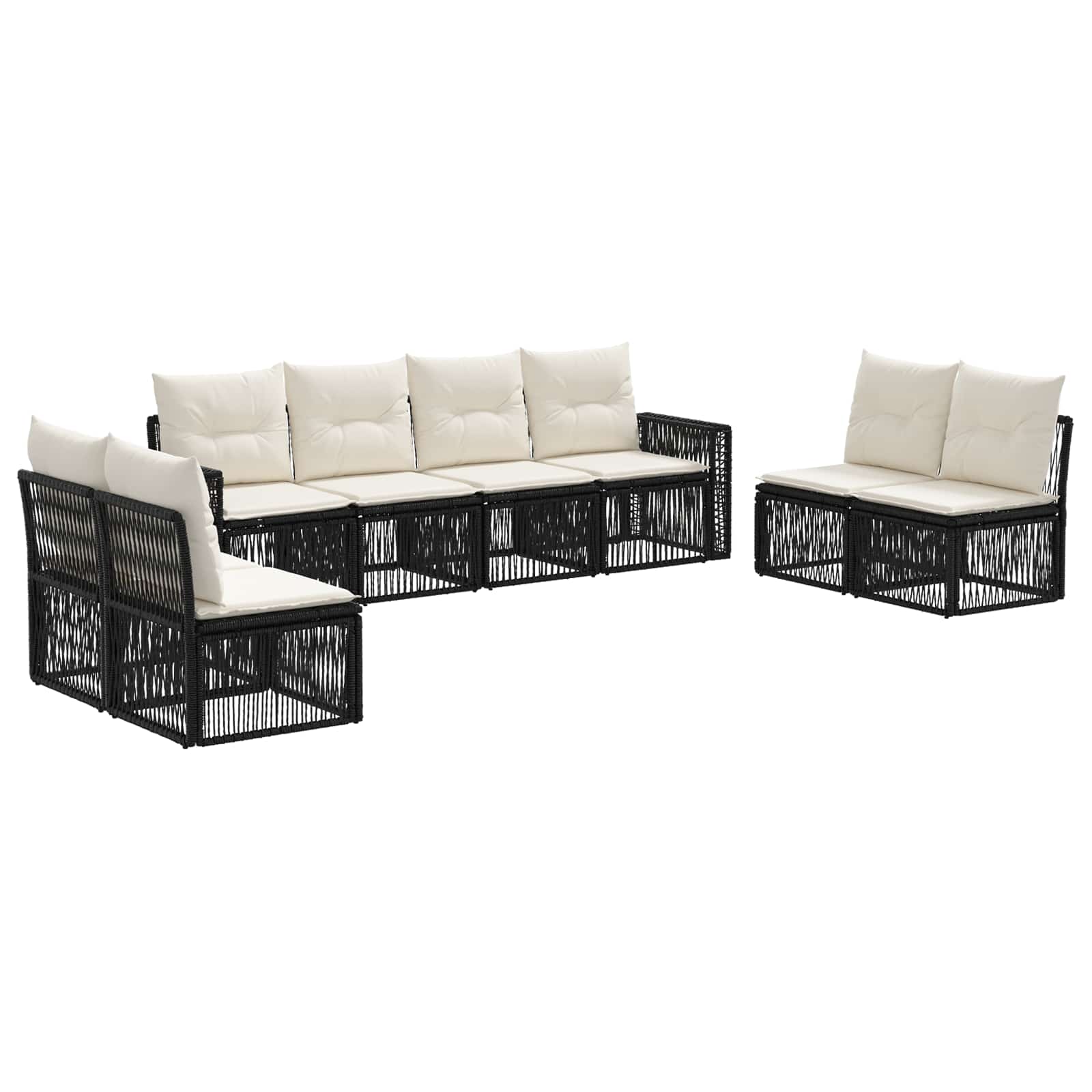 Set Divano da Giardino 8 pcs Nero e Bianco Crema polyrattan | homemem39