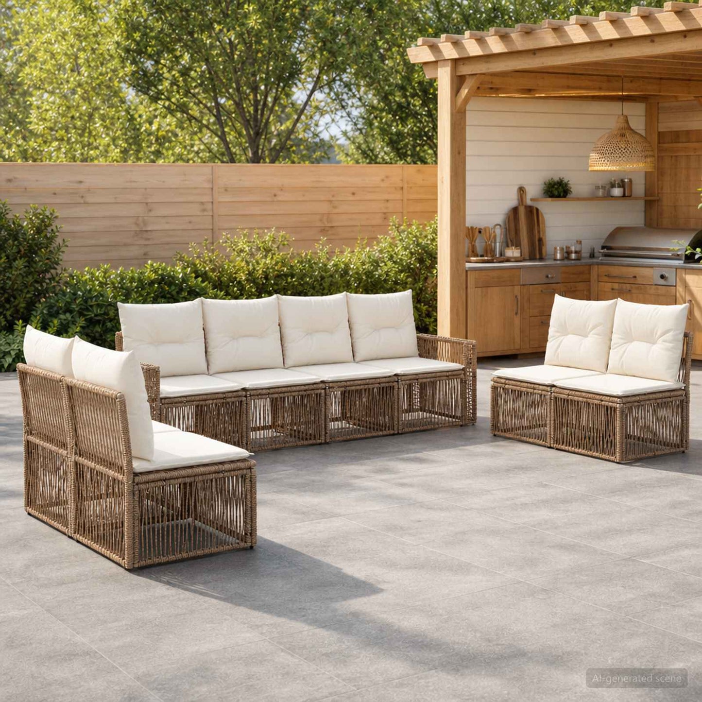 Set Divano da Giardino 8 pcs Beige e Bianco Crema polyrattan | homemem39