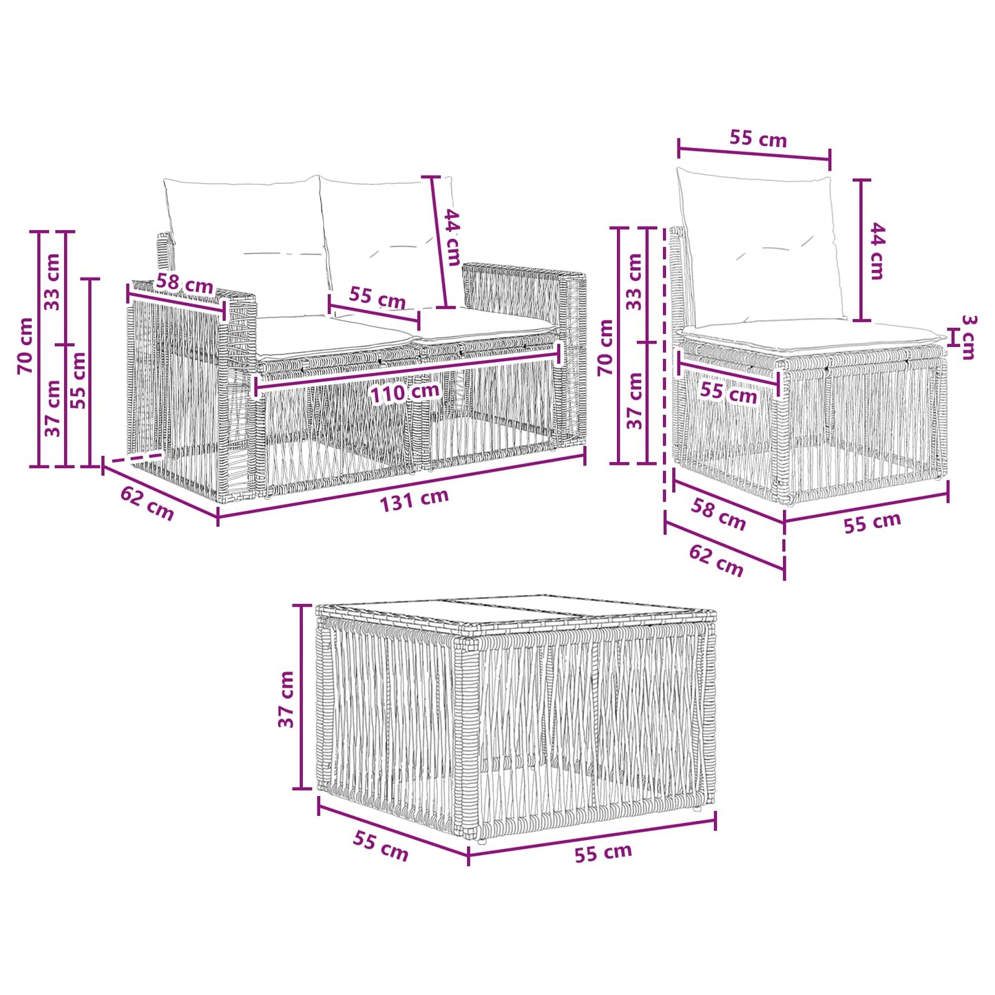 Set Divano da Giardino 9 pcs Nero e Bianco Crema polyrattan | homemem39