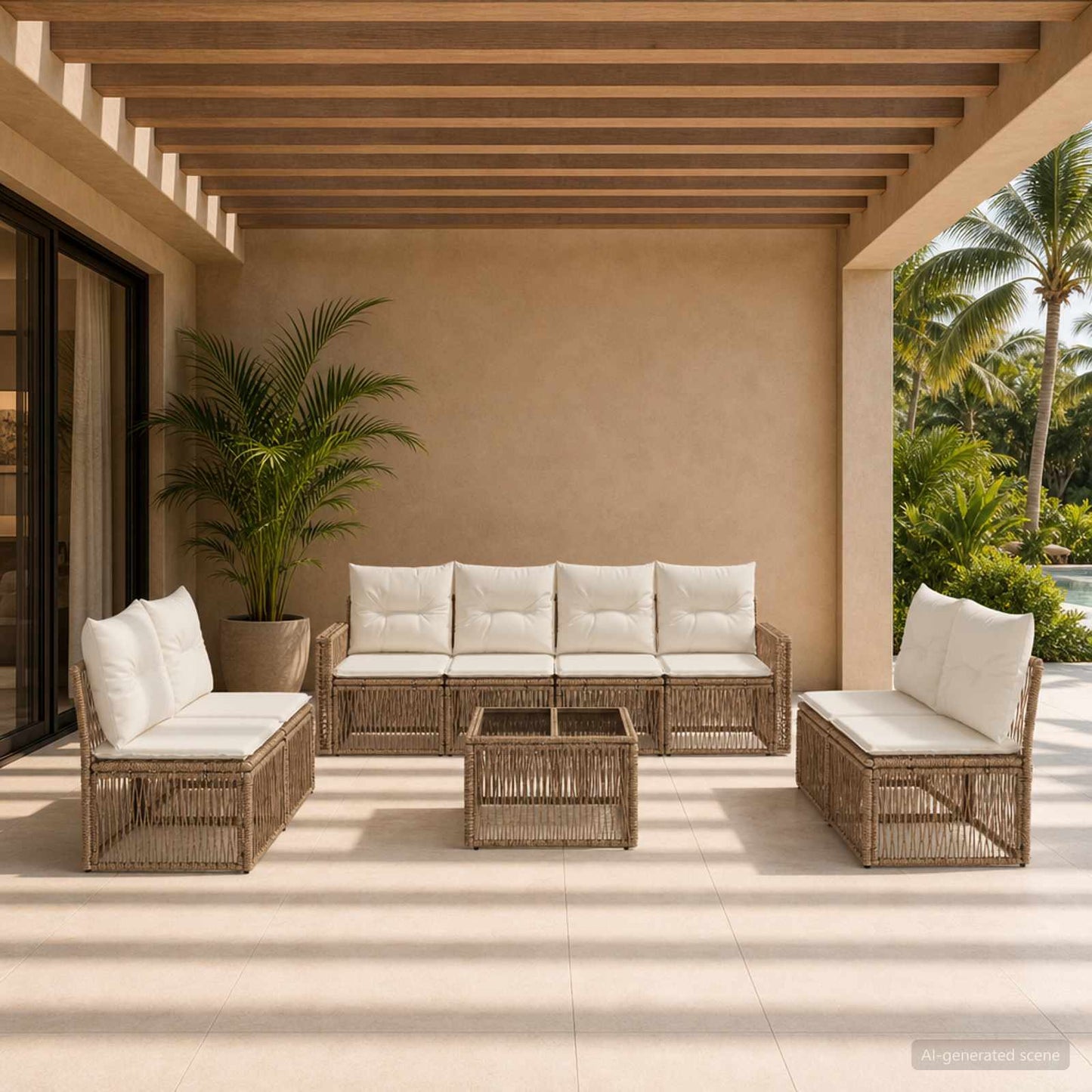 Set Divano da Giardino 9 pcs Beige e Bianco Crema polyrattan | homemem39