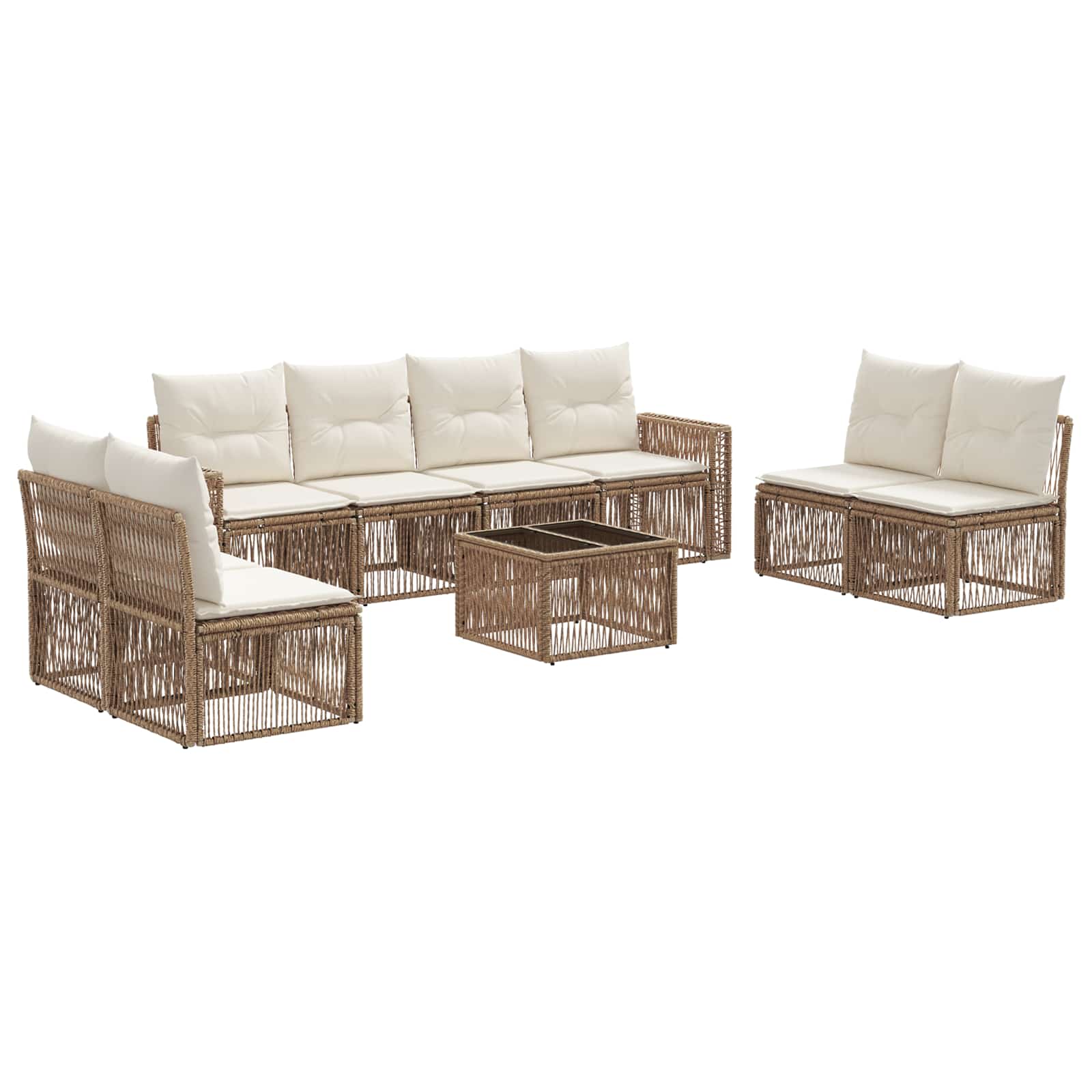 Set Divano da Giardino 9 pcs Beige e Bianco Crema polyrattan | homemem39