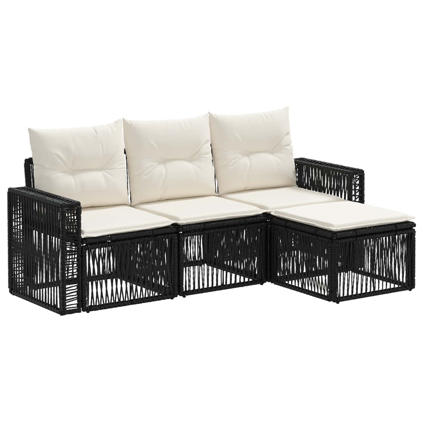 Set Divano da Giardino 4 pcs Nero e Bianco Crema polyrattan | homemem39