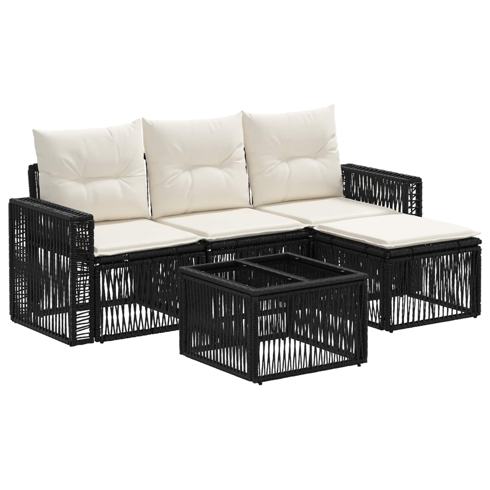 Set Divano da Giardino 5 pcs Nero e Bianco Crema polyrattan | homemem39