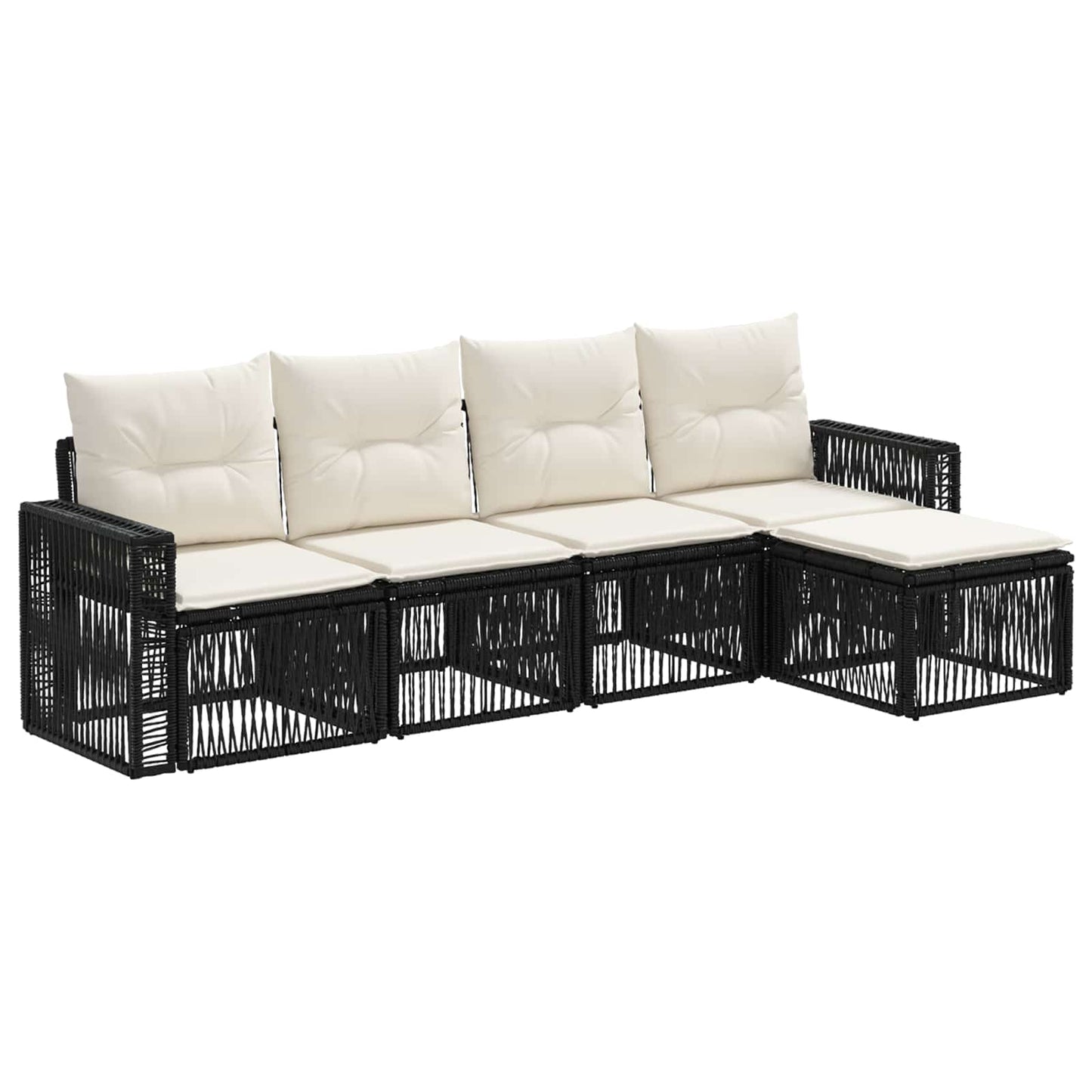 Set Divano da Giardino 5 pcs Nero e Bianco Crema polyrattan | homemem39