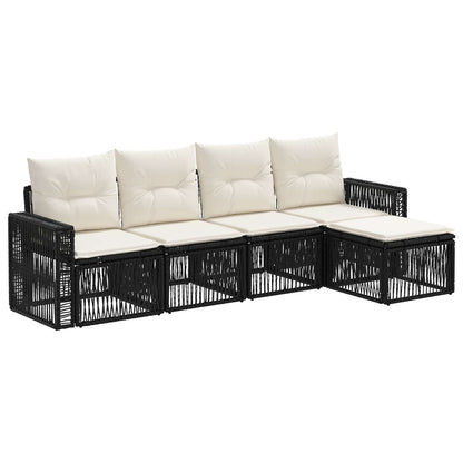 Set Divano da Giardino 5 pcs Nero e Bianco Crema polyrattan | homemem39