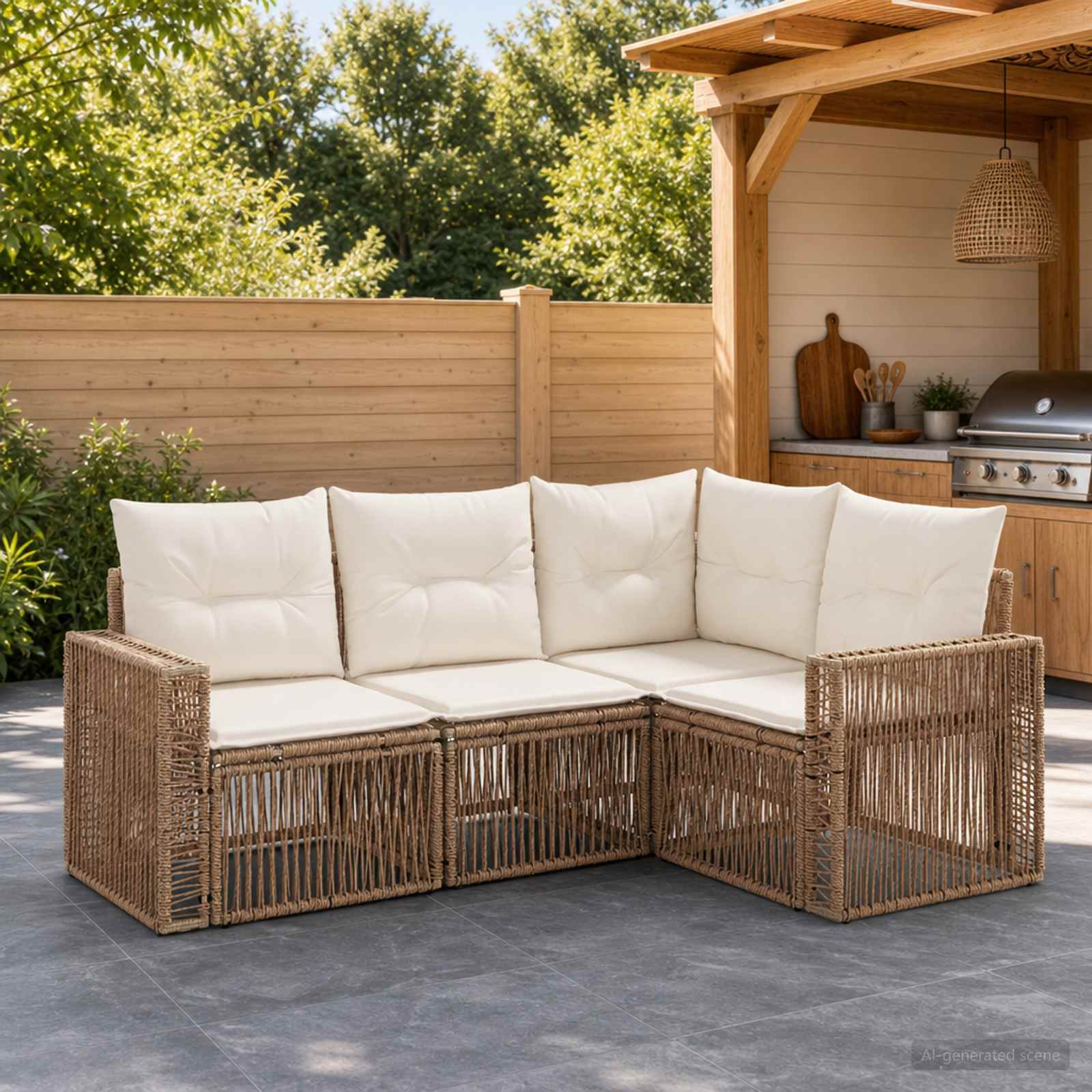 Set Divano da Giardino 4 pcs Beige e Bianco Crema polyrattan | homemem39