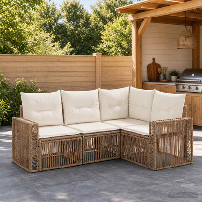 Set Divano da Giardino 4 pcs Beige e Bianco Crema polyrattan | homemem39