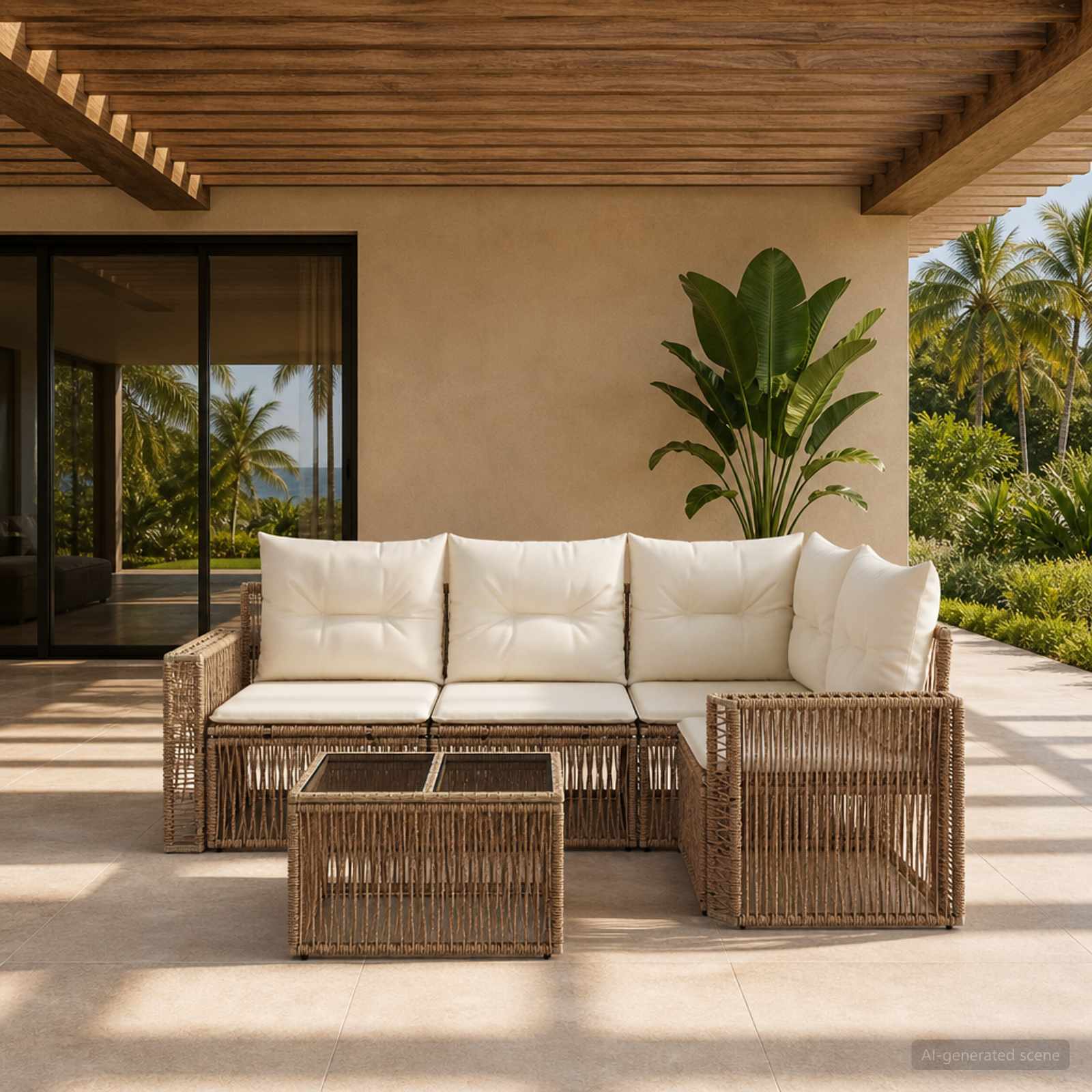 Set Divano da Giardino 5 pcs Beige e Bianco Crema polyrattan | homemem39