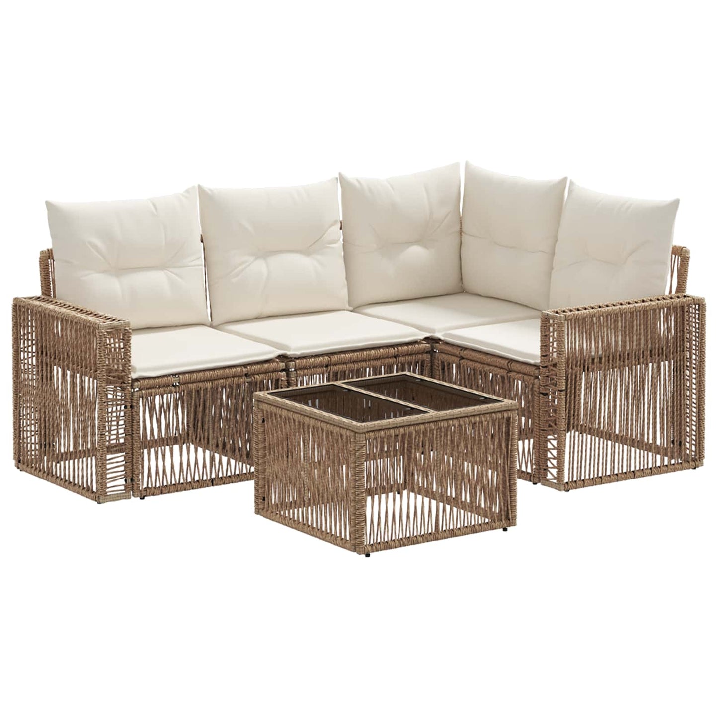 Set Divano da Giardino 5 pcs Beige e Bianco Crema polyrattan | homemem39
