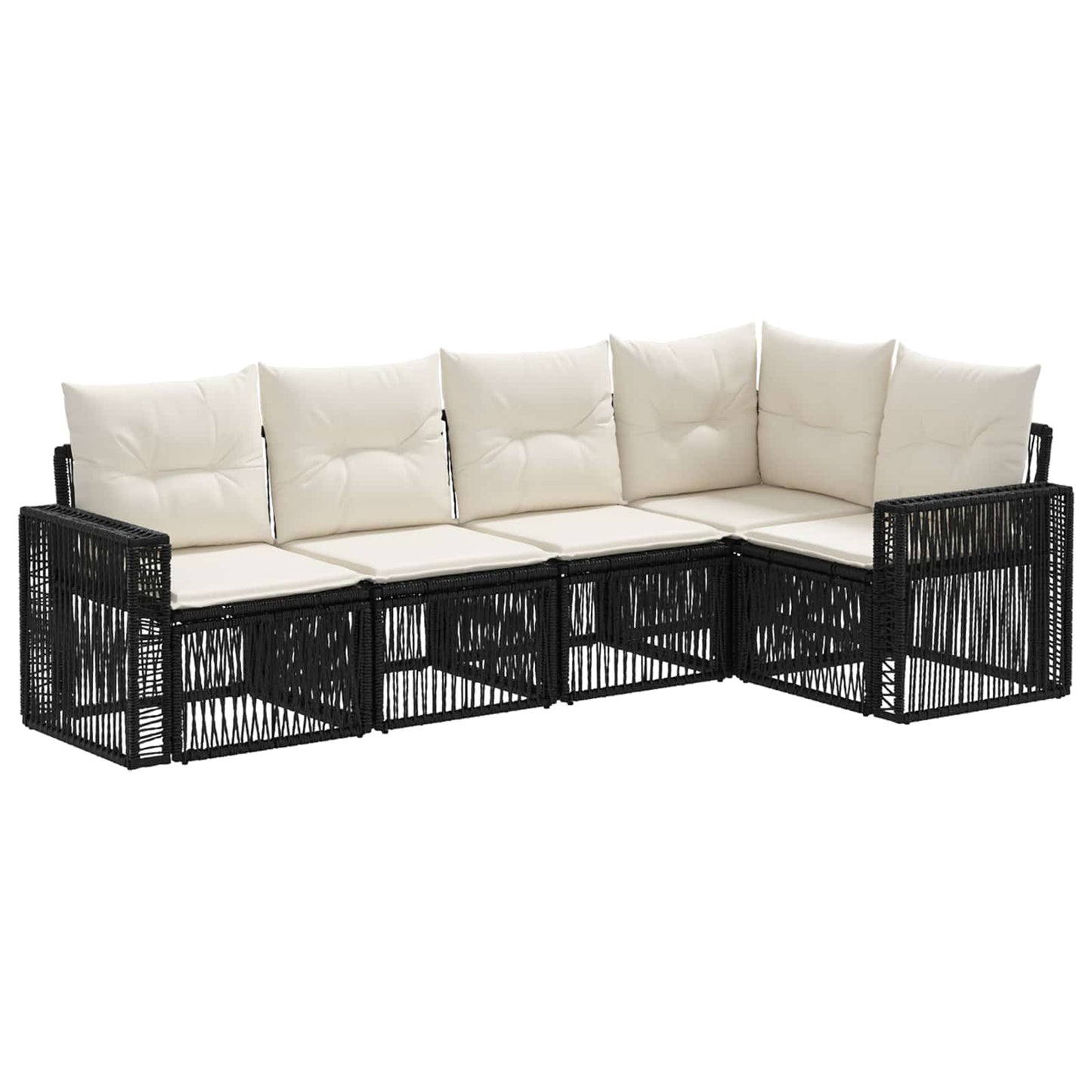 Set Divano da Giardino 5 pcs Nero e Bianco Crema polyrattan | homemem39