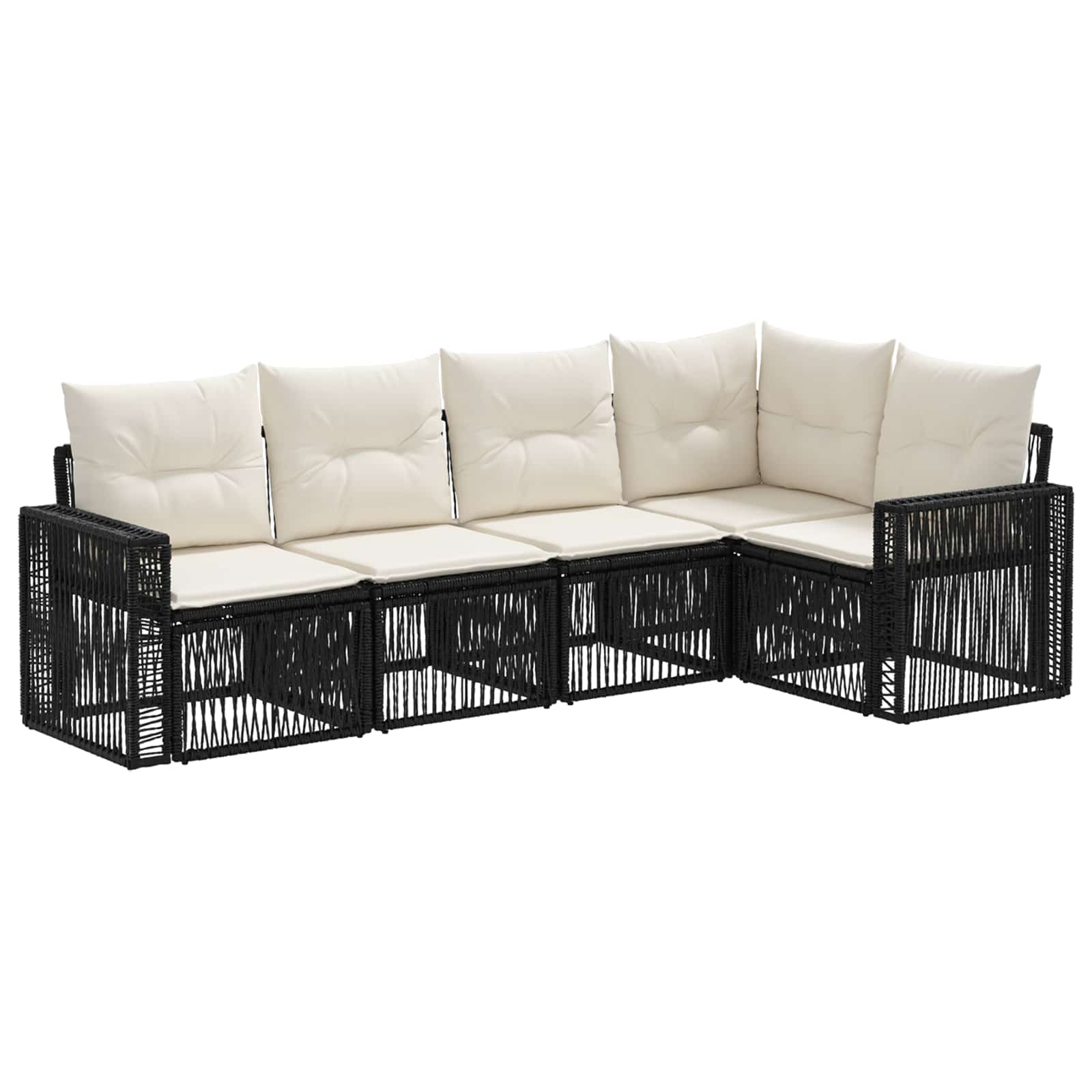 Set Divano da Giardino 5 pcs Nero e Bianco Crema polyrattan | homemem39