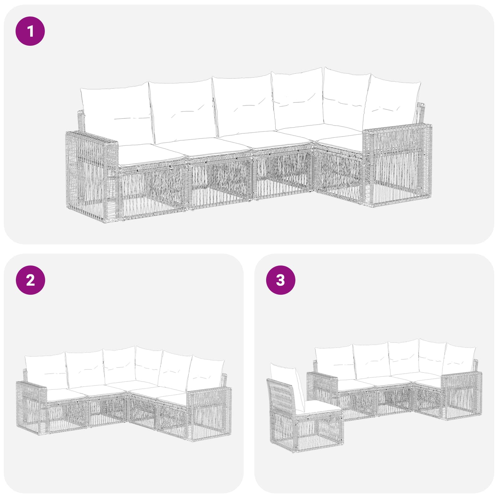 Set Divano da Giardino 5 pcs Grigio e Grigio Scuro polyrattan | homemem39