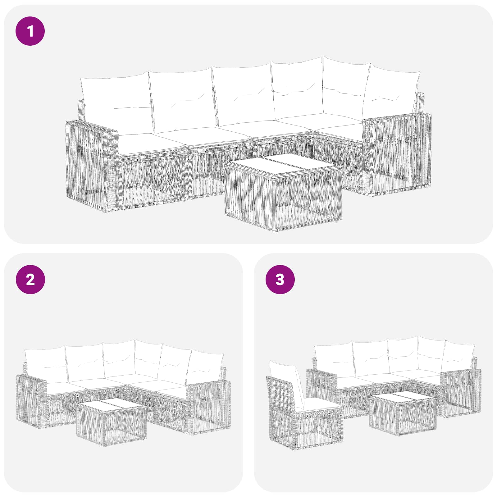 Set Divano da Giardino 6 pcs Nero e Bianco Crema polyrattan | homemem39