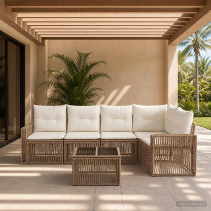 Set Divano da Giardino 6 pz Beige e Bianco Crema polyrattan