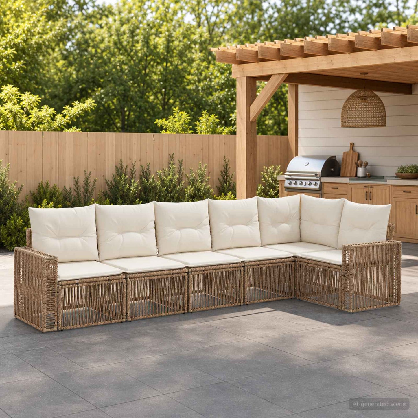 Set Divano da Giardino 6 pcs Beige e Bianco Crema polyrattan | homemem39
