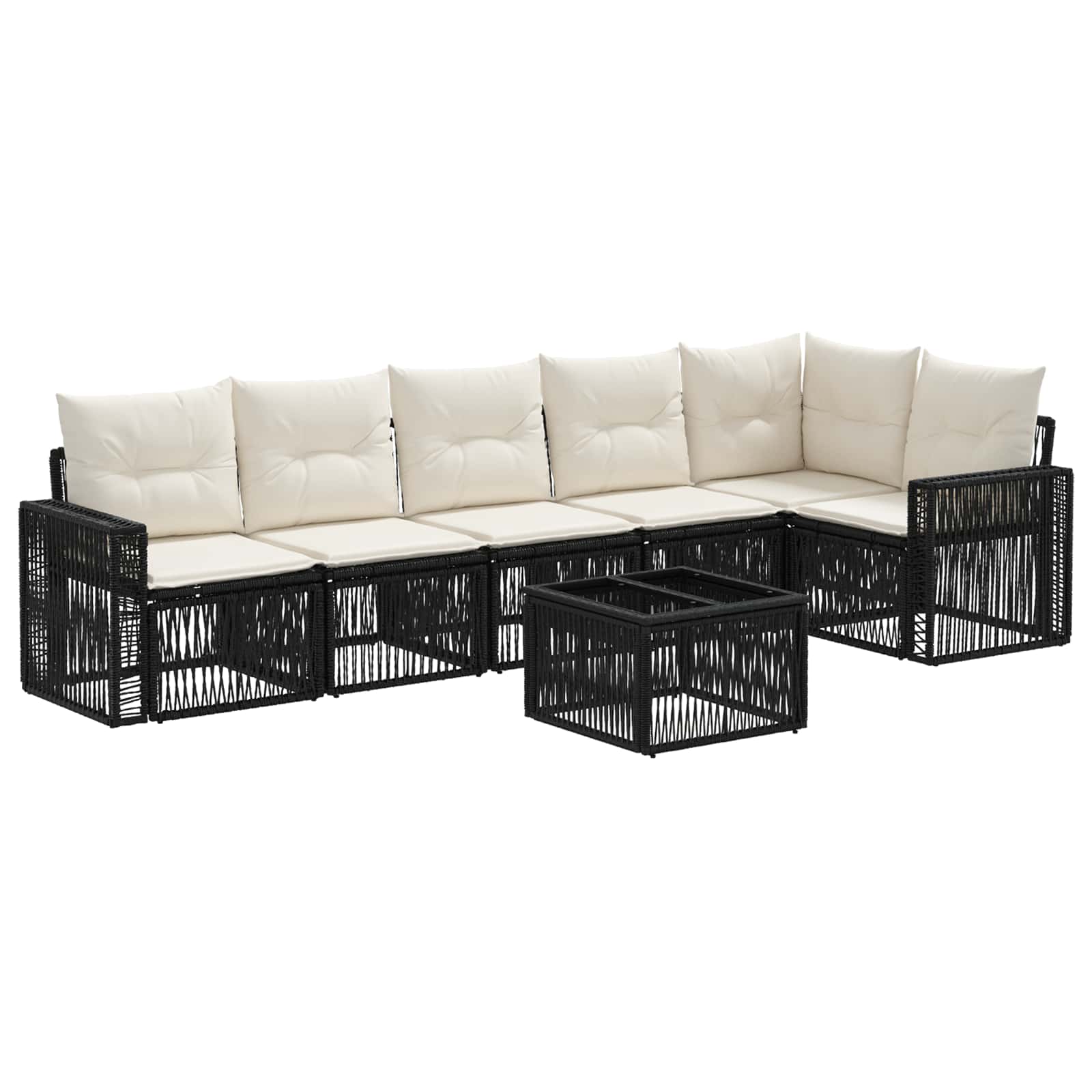 Set Divano da Giardino 7 pcs Nero e Bianco Crema polyrattan | homemem39
