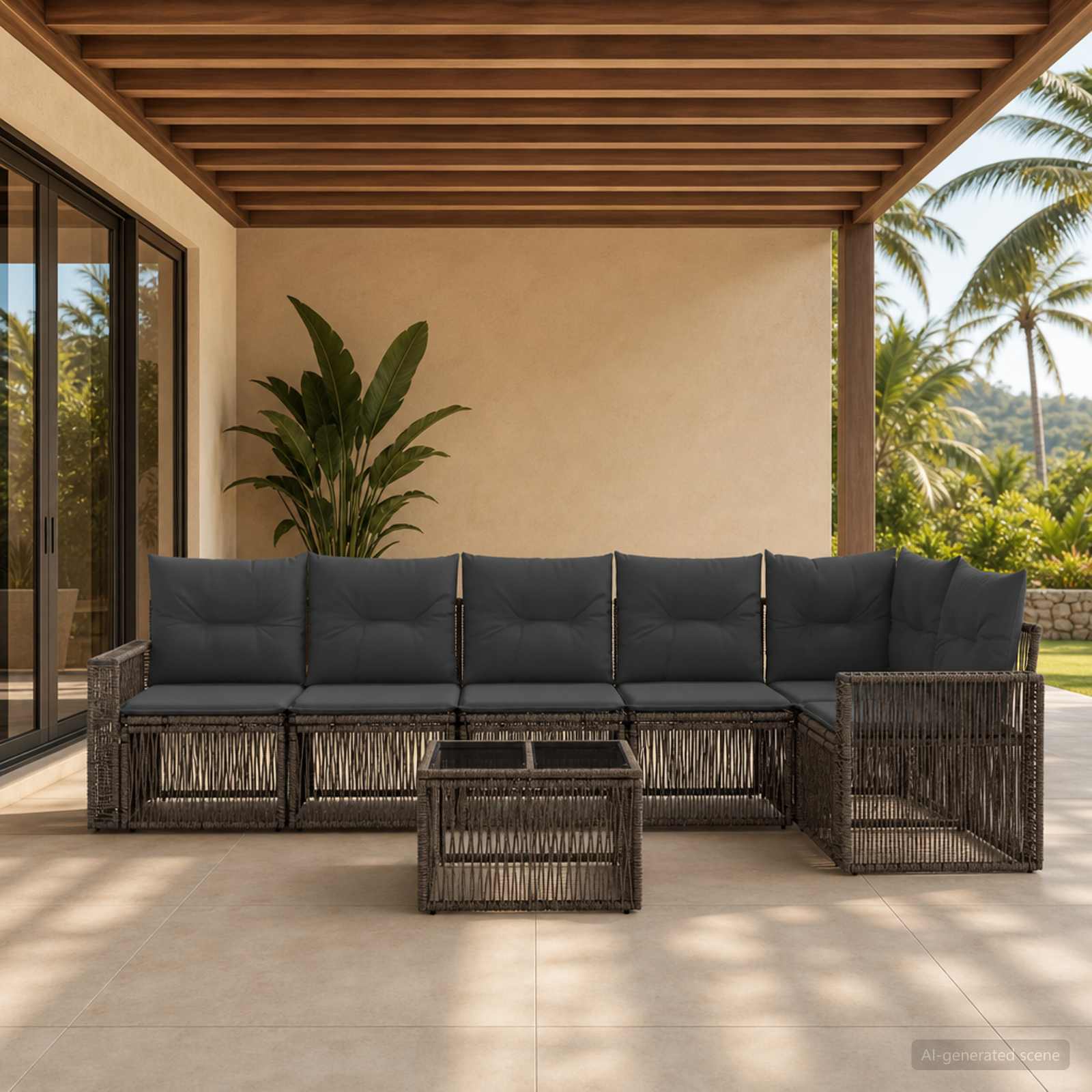 Set Divano da Giardino 7 pcs Grigio e Grigio Scuro polyrattan | homemem39