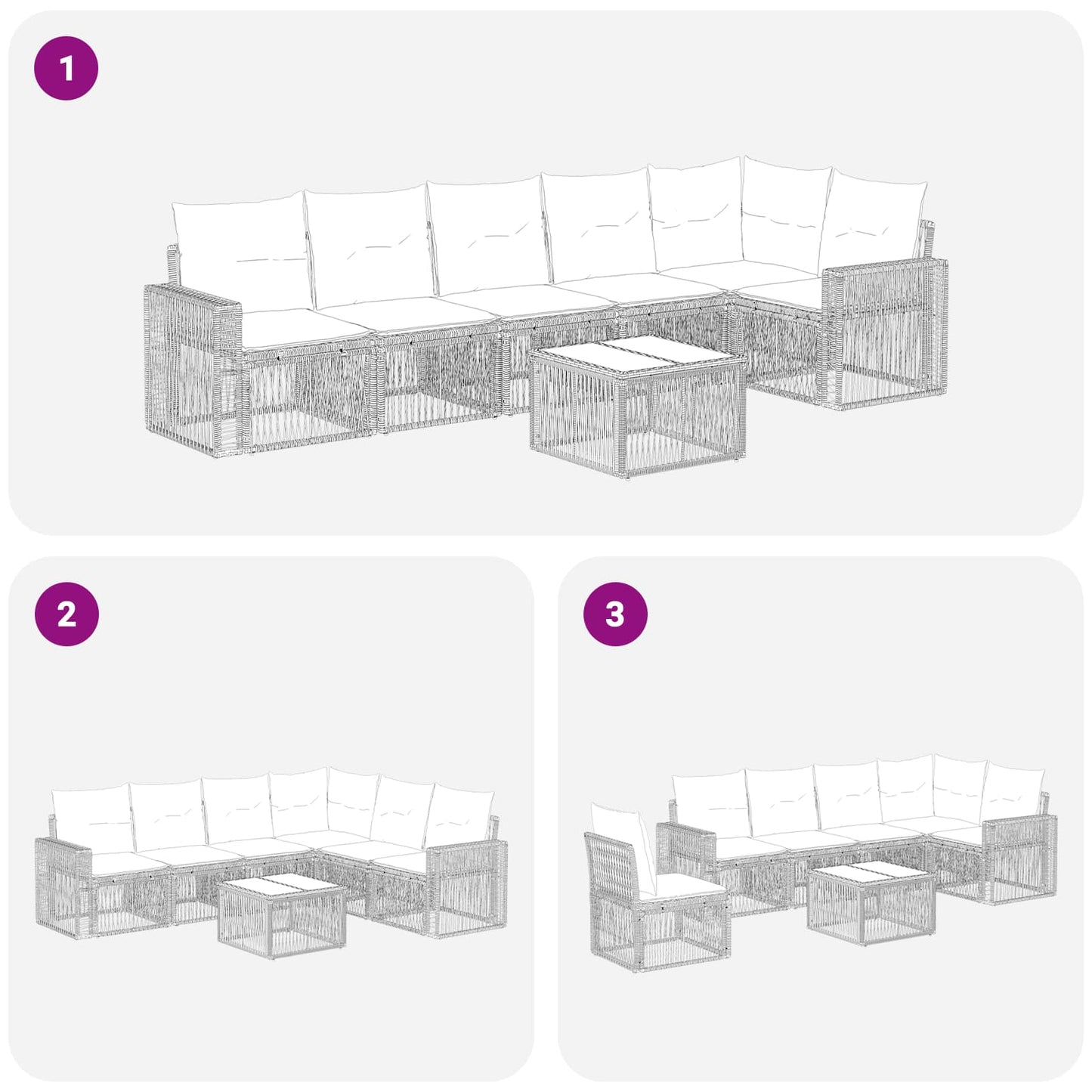 Set Divano da Giardino 7 pcs Grigio e Grigio Scuro polyrattan | homemem39