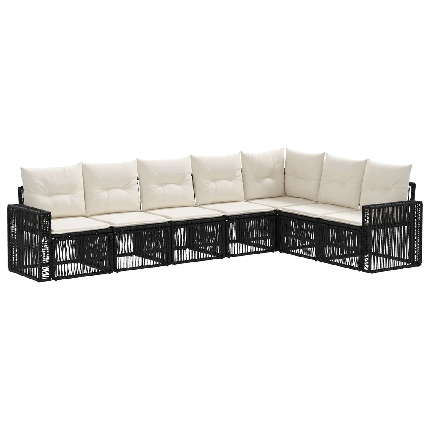 Set Divano da Giardino 7 pcs Nero e Bianco Crema polyrattan | homemem39