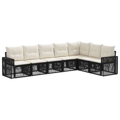 Set Divano da Giardino 7 pcs Nero e Bianco Crema polyrattan | homemem39