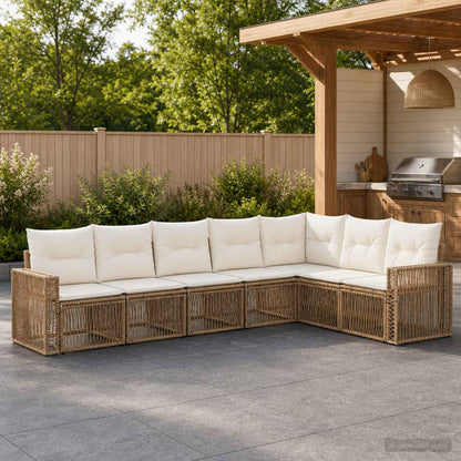 Set Divano da Giardino 7 pcs Beige e Bianco Crema polyrattan | homemem39