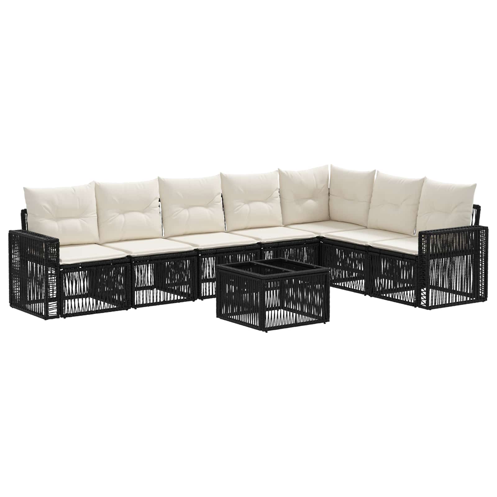 Set Divano da Giardino 8 pcs Nero e Bianco Crema polyrattan | homemem39