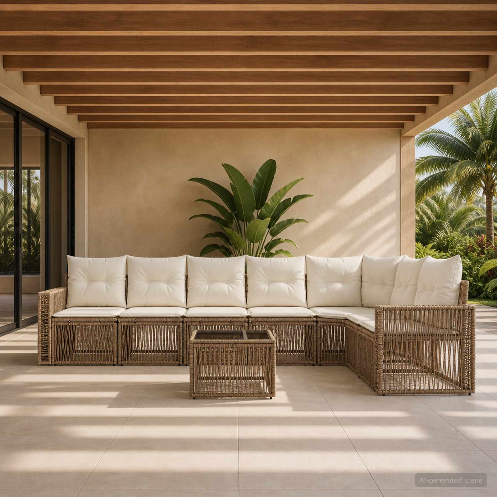 Set Divano da Giardino 8 pcs Beige e Bianco Crema polyrattan | homemem39
