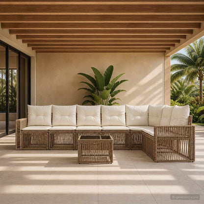 Set Divano da Giardino 8 pcs Beige e Bianco Crema polyrattan | homemem39