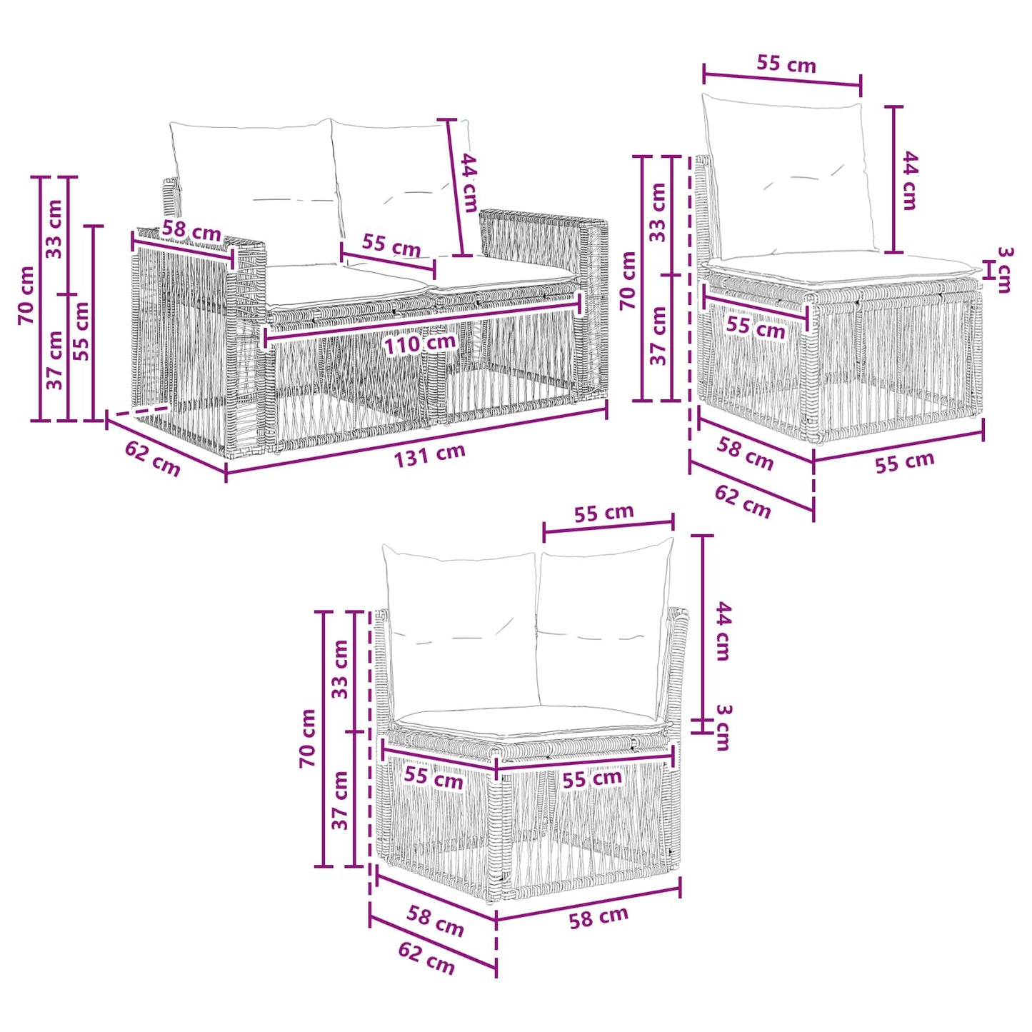 Set Divano da Giardino 8 pcs Grigio e Grigio Scuro polyrattan | homemem39